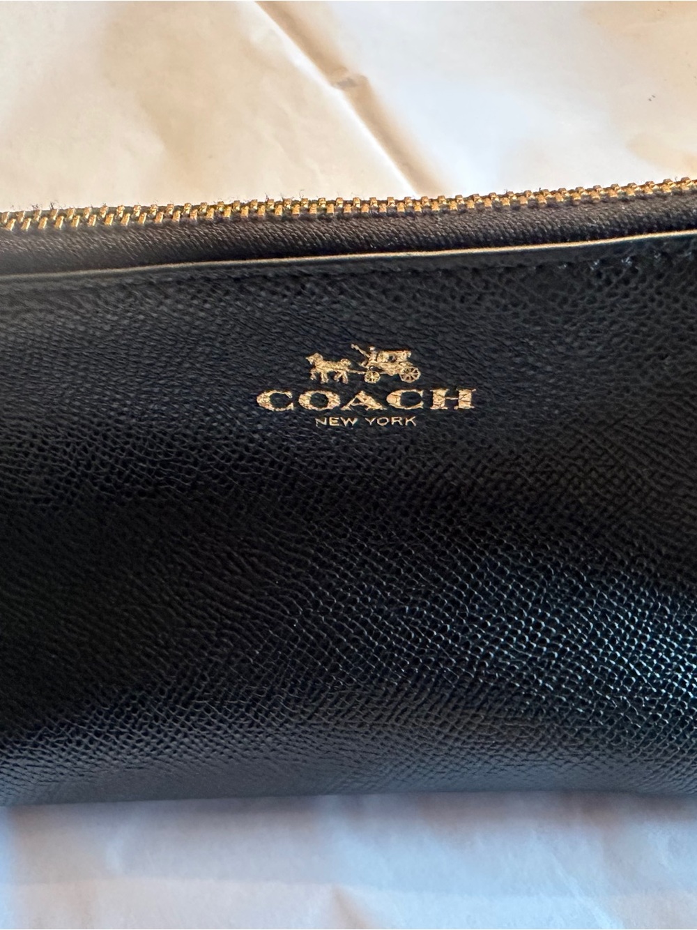 Coach Black Pebbled Leather Cosmetic Pouch with Gold Logo